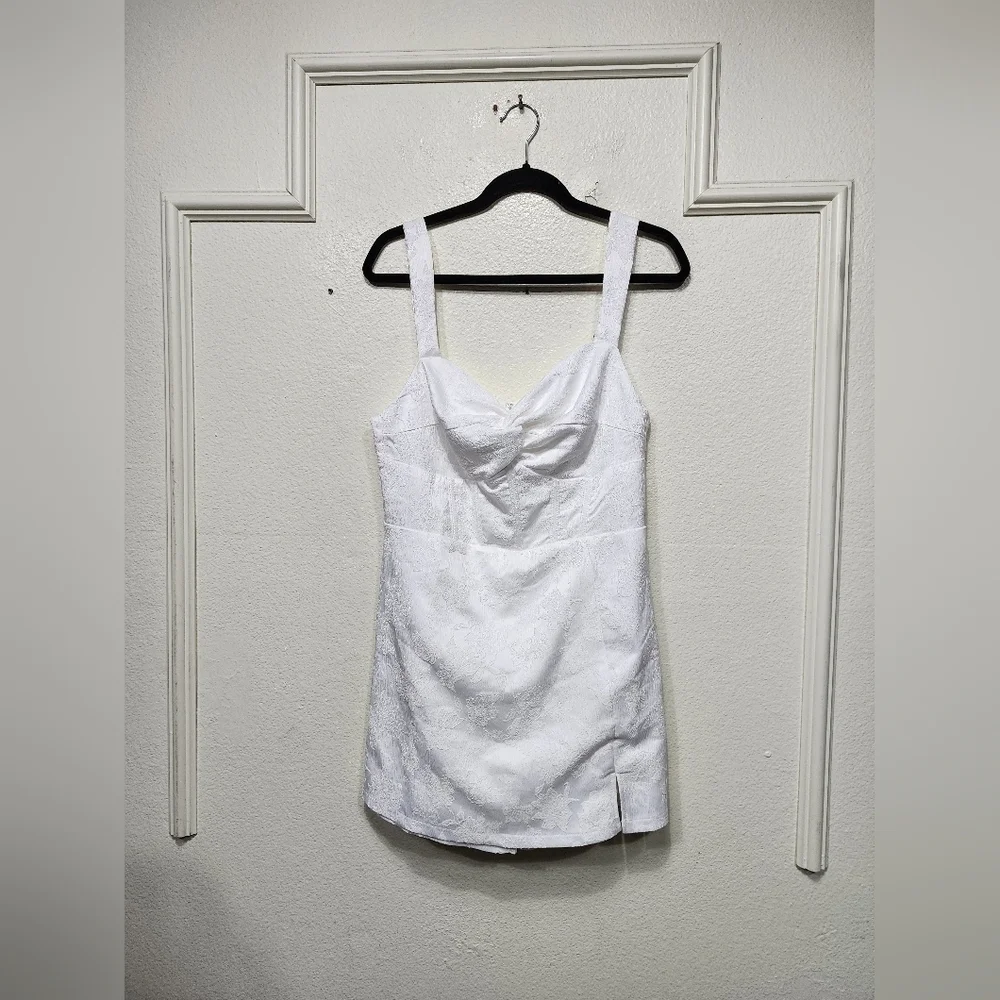 Lulus Elevated Composure White Jacquard Bustier Skort Romper L Wedding Bridal